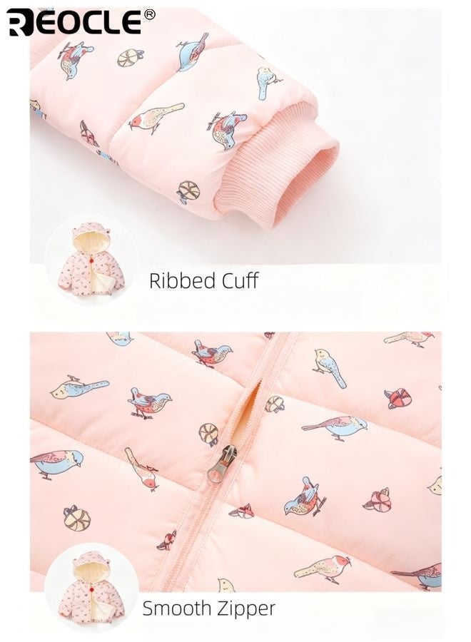 REOCLE Kid's Winter Coat with Bird Design and Thickened Warmth Boy Girl Padded Jacket with Plush Trim for Cold Weather Wear - Image 4